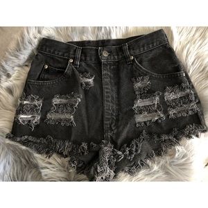 Lee Distressed High Waist Black Denim Shorts